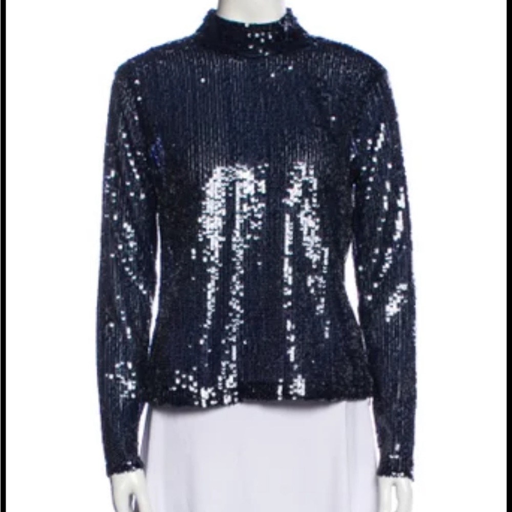 Staud Long Sleeve Navy Blue Sequin Top (M)